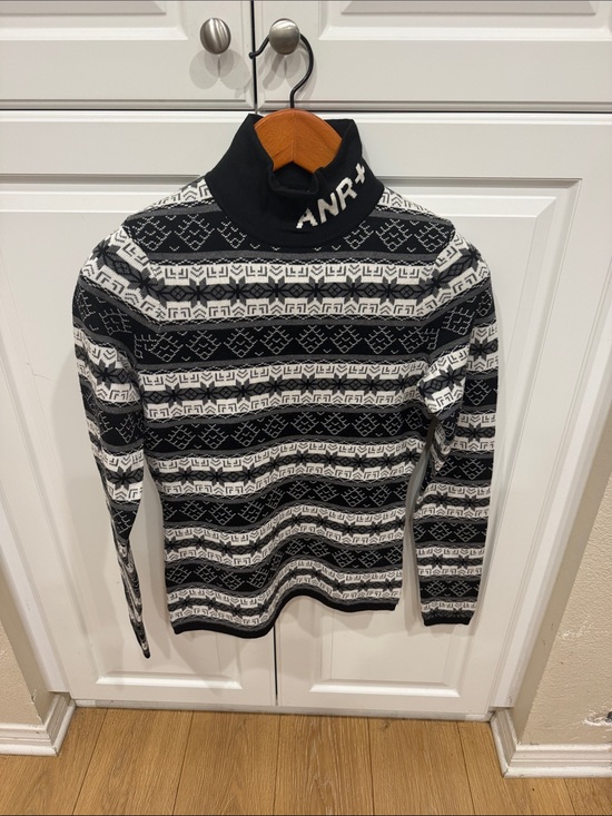 Alp N Rock Sweaters - Alp N Rock Black and White Patterned Scoop-Turtleneck Sweater